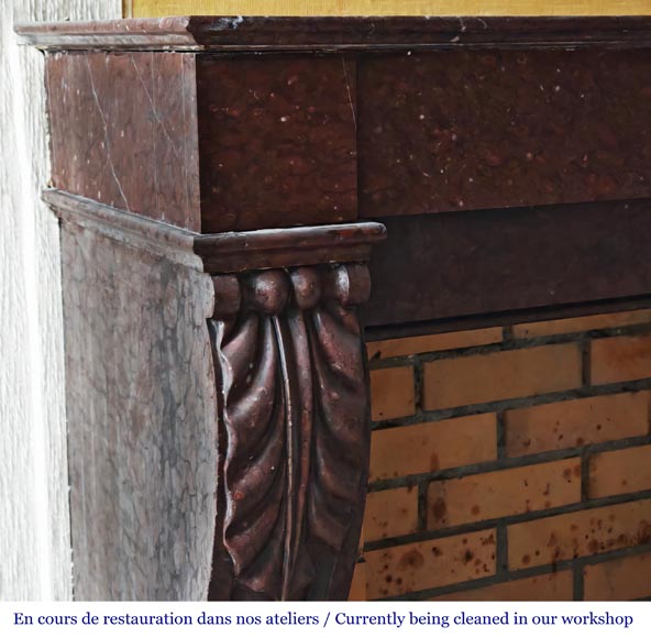 Napoleon III style fireplace decorated with acanthus leaves, in griotte red marble Napoleon III style fireplace decorated with acanthus leaves, in griotte red marble-3