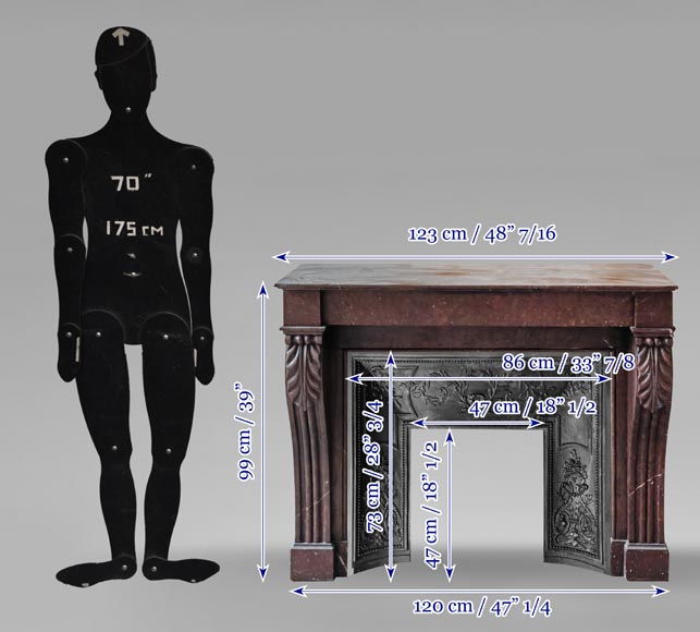 Napoleon III style fireplace decorated with acanthus leaves, in griotte red marble Napoleon III style fireplace decorated with acanthus leaves, in griotte red marble-9