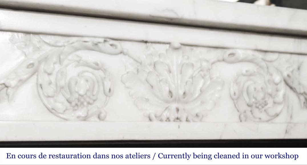 Louis XVI style fireplace in semi-statuary marble, featuring columns and Ionic capitals Louis XVI style fireplace in semi-statuary marble, featuring columns and Ionic capitals-2