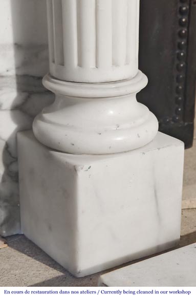 Louis XVI style fireplace in semi-statuary marble, featuring columns and Ionic capitals Louis XVI style fireplace in semi-statuary marble, featuring columns and Ionic capitals-8