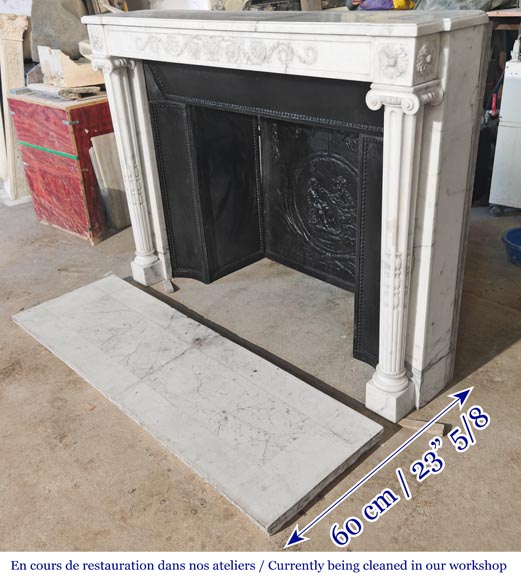 Louis XVI style fireplace in semi-statuary marble, featuring columns and Ionic capitals Louis XVI style fireplace in semi-statuary marble, featuring columns and Ionic capitals-9