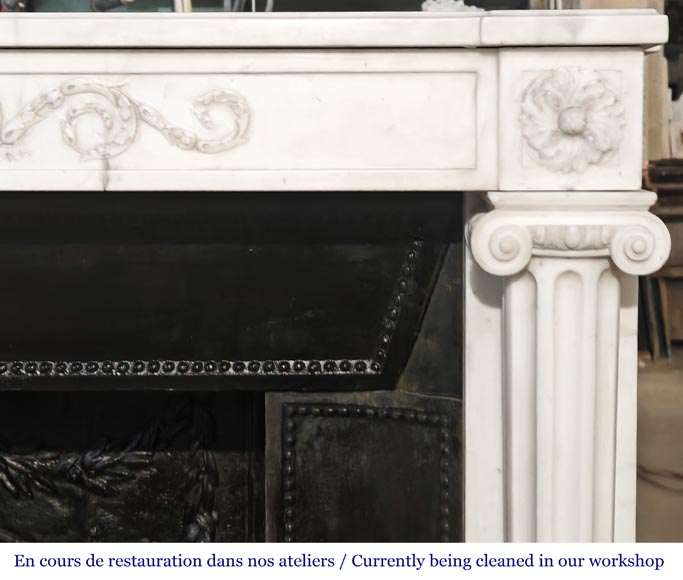 Louis XVI style fireplace in semi-statuary marble, featuring columns and Ionic capitals Louis XVI style fireplace in semi-statuary marble, featuring columns and Ionic capitals-10