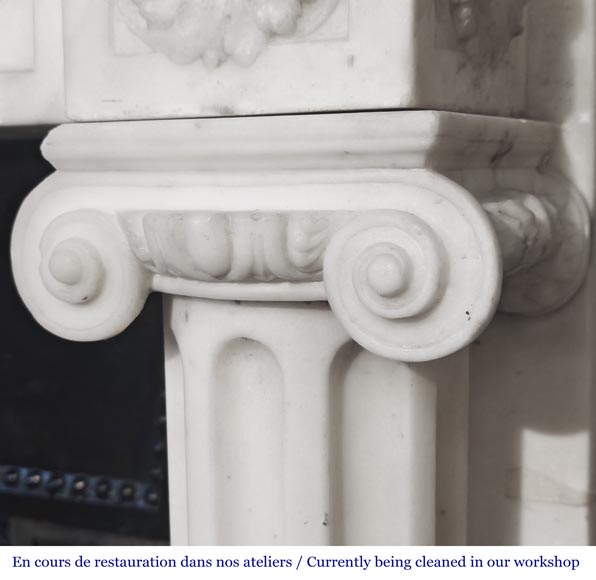 Louis XVI style fireplace in semi-statuary marble, featuring columns and Ionic capitals Louis XVI style fireplace in semi-statuary marble, featuring columns and Ionic capitals-11