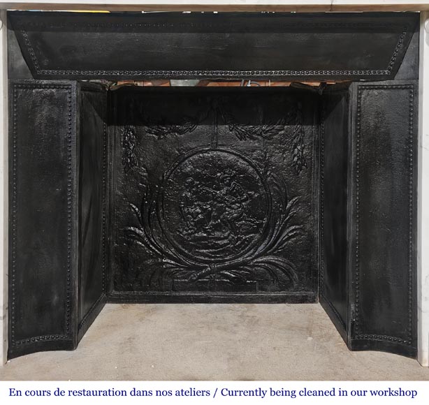 Louis XVI style fireplace in semi-statuary marble, featuring columns and Ionic capitals Louis XVI style fireplace in semi-statuary marble, featuring columns and Ionic capitals-14