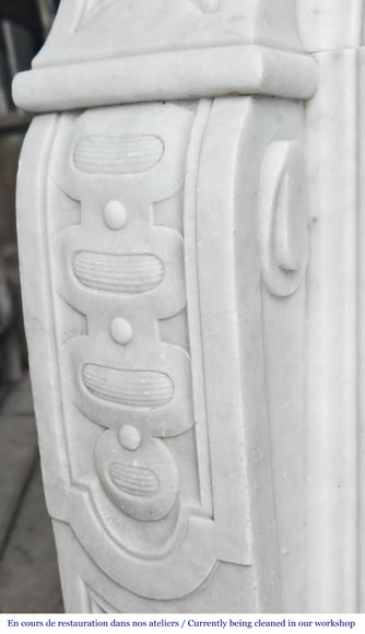 Louis XV style fireplace in Carrara marble, decorated with a vase of flowers-7