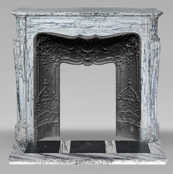Louis XV style Pompadour model fireplace in blue floral marble-0