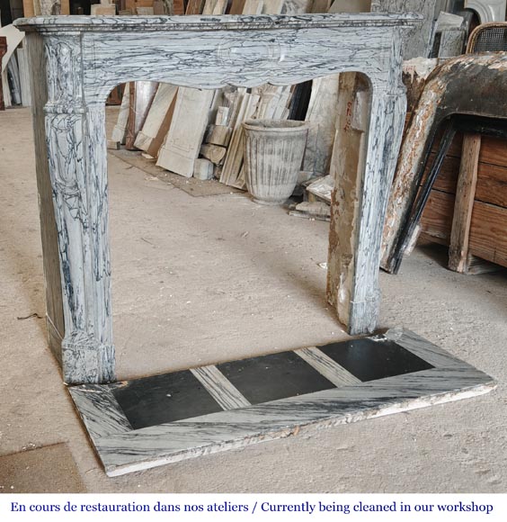 Louis XV style Pompadour model fireplace in blue floral marble-2