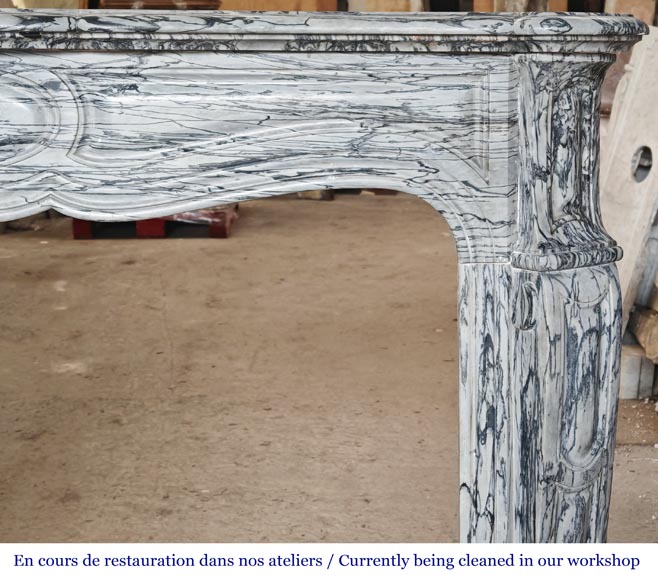 Louis XV style Pompadour model fireplace in blue floral marble-6