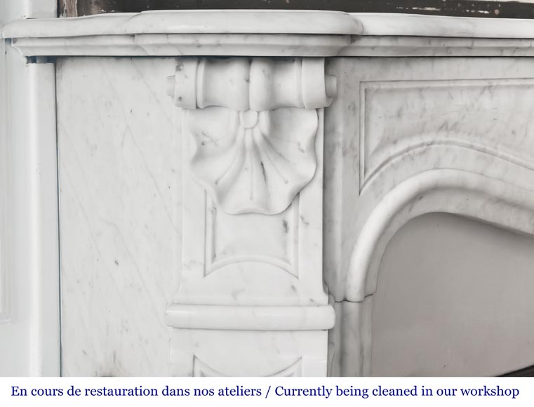 Louis XV style fireplace with shell decoration, in Carrara marble Louis XV style fireplace with shell decoration, in Carrara marble-4