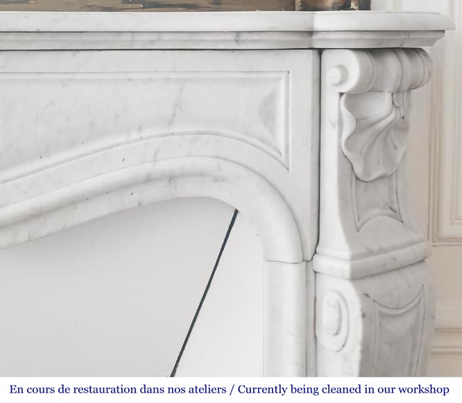 Louis XV style fireplace with shell decoration, in Carrara marble Louis XV style fireplace with shell decoration, in Carrara marble-7