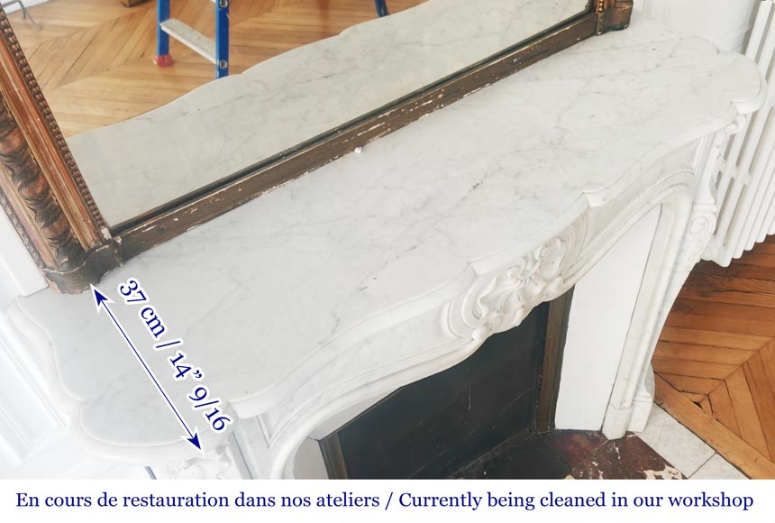 Louis XV style fireplace with shell decoration, in Carrara marble Louis XV style fireplace with shell decoration, in Carrara marble-10