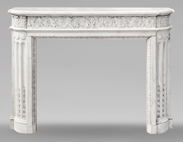 Finely carved Louis XVI style fireplace in statuary marble Finely carved Louis XVI style fireplace in statuary marble-0