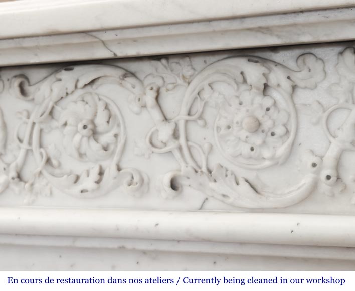 Finely carved Louis XVI style fireplace in statuary marble Finely carved Louis XVI style fireplace in statuary marble-3