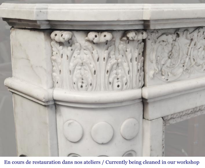 Finely carved Louis XVI style fireplace in statuary marble Finely carved Louis XVI style fireplace in statuary marble-7