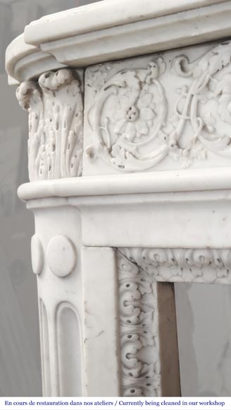 Finely carved Louis XVI style fireplace in statuary marble Finely carved Louis XVI style fireplace in statuary marble-8