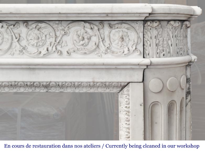 Finely carved Louis XVI style fireplace in statuary marble Finely carved Louis XVI style fireplace in statuary marble-13