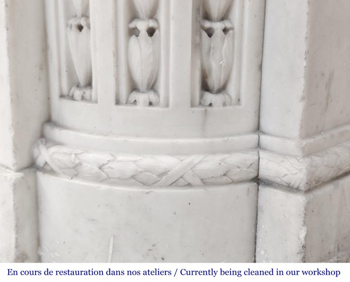 Finely carved Louis XVI style fireplace in statuary marble Finely carved Louis XVI style fireplace in statuary marble-15