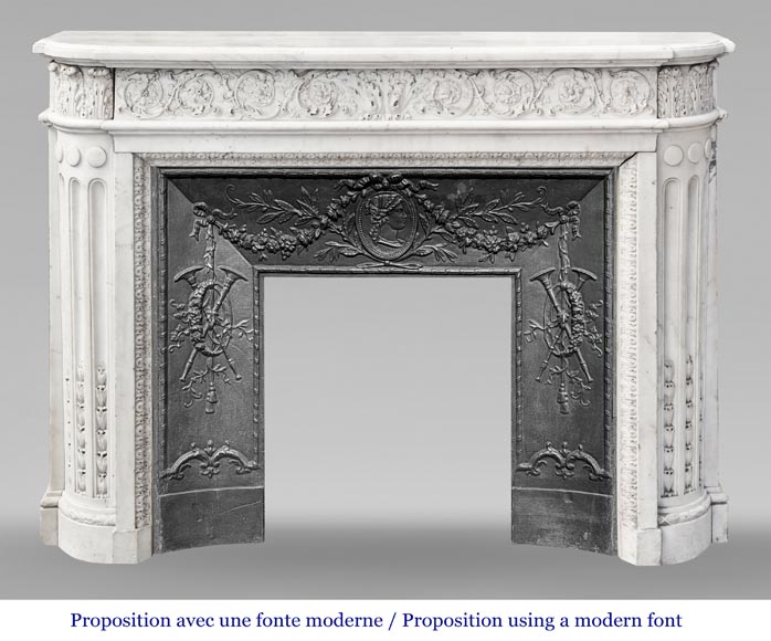 Finely carved Louis XVI style fireplace in statuary marble Finely carved Louis XVI style fireplace in statuary marble-18