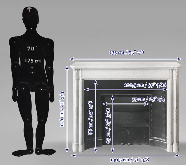 Louis XVI style fireplace in Conne marble, with slender fluted columns Louis XVI style fireplace in Conne marble, with slender fluted columns-11