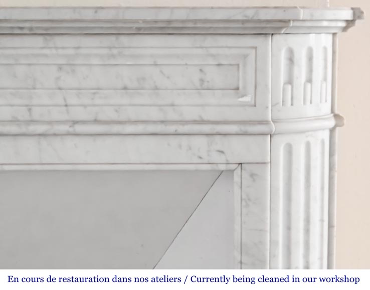 Louis XVI style fireplace with rounded corners and sunflower motif, in Carrara marble Louis XVI style fireplace with rounded corners and sunflower motif, in Carrara marble-6