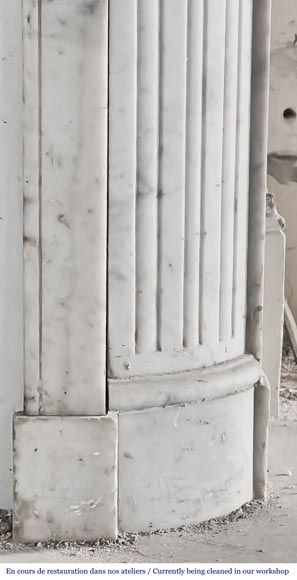 Louis XVI style fireplace with rounded corners and sunflower motif, in Carrara marble Louis XVI style fireplace with rounded corners and sunflower motif, in Carrara marble-7