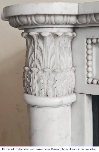 Louis XVI style fireplace with half Corinthian columns, in Carrara marble-4