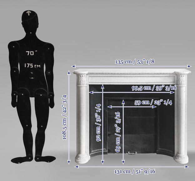 Louis XVI style fireplace with half Corinthian columns, in Carrara marble-10