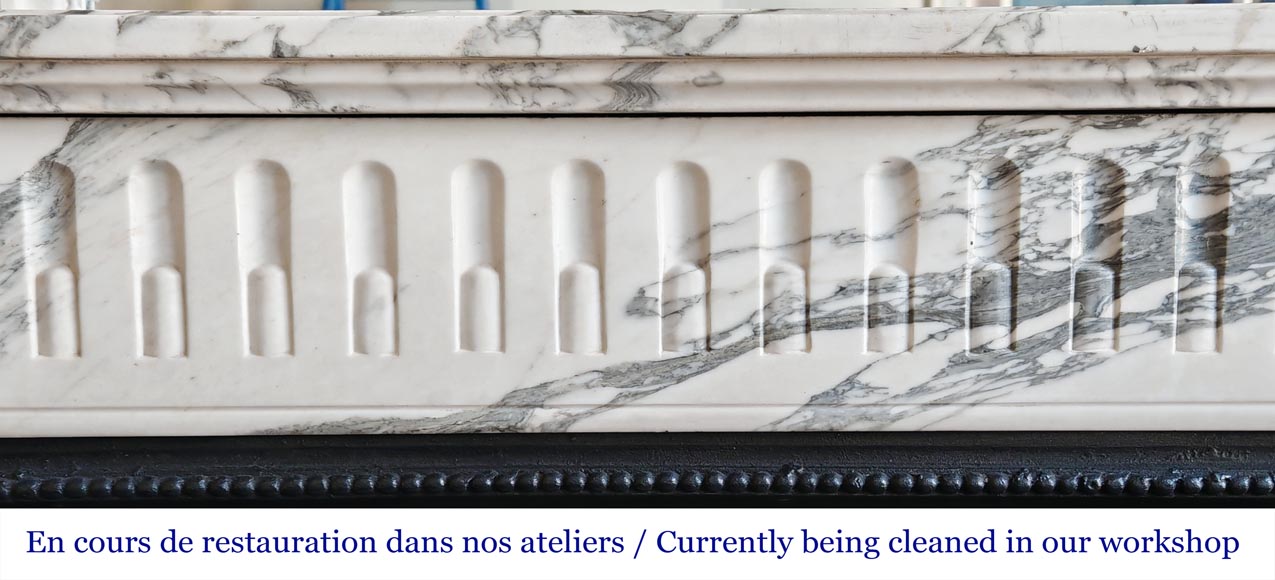 Louis XVI style fireplace with fluted decoration in Arabescato marble-1