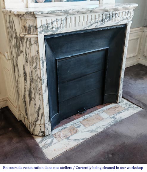 Louis XVI style fireplace with fluted decoration in Arabescato marble-2