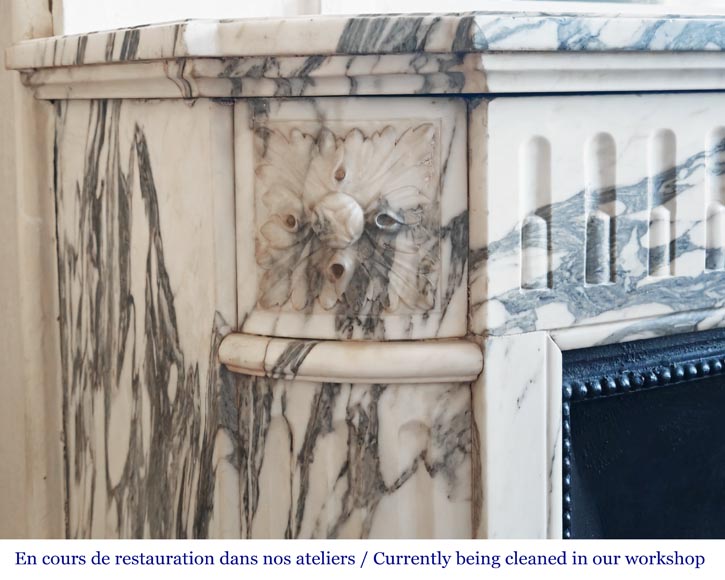 Louis XVI style fireplace with fluted decoration in Arabescato marble-3