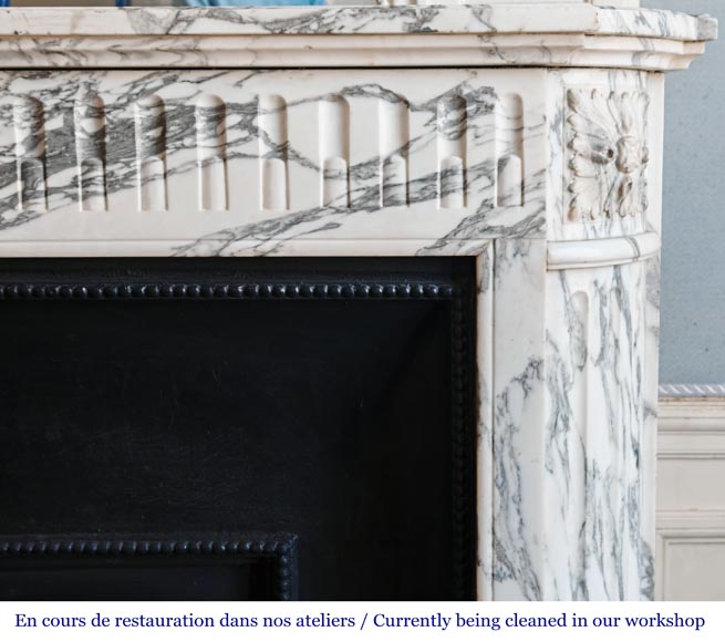 Louis XVI style fireplace with fluted decoration in Arabescato marble-6