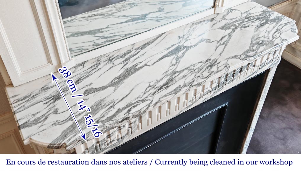 Louis XVI style fireplace with fluted decoration in Arabescato marble-9