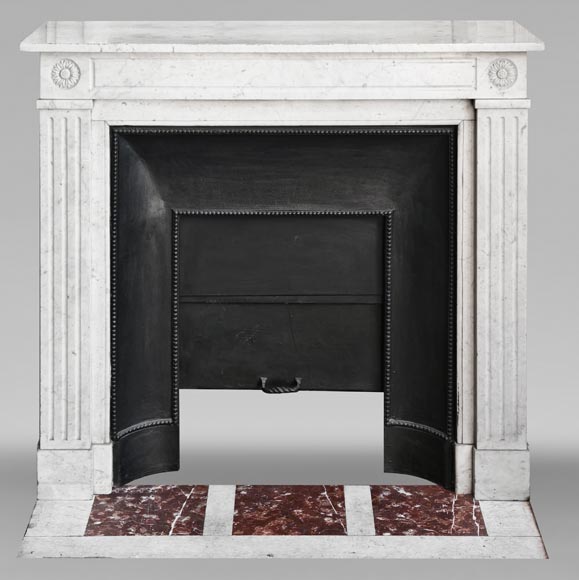 Louis XVI style fireplace with stylized daisies, in Carrara marble Louis XVI style fireplace with stylized daisies, in Carrara marble-0