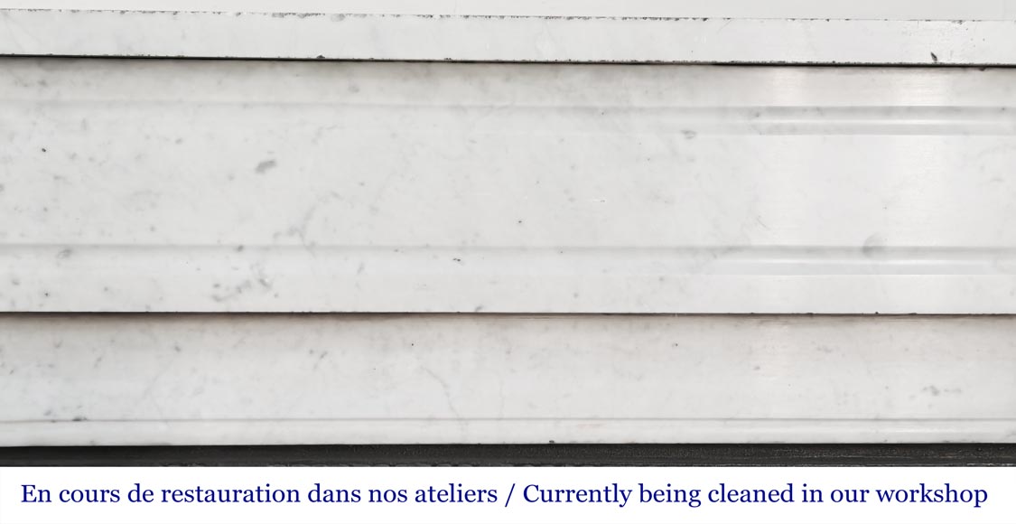 Louis XVI style fireplace with stylized daisies, in Carrara marble Louis XVI style fireplace with stylized daisies, in Carrara marble-1