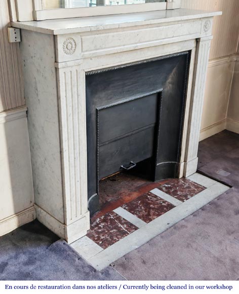 Louis XVI style fireplace with stylized daisies, in Carrara marble Louis XVI style fireplace with stylized daisies, in Carrara marble-2