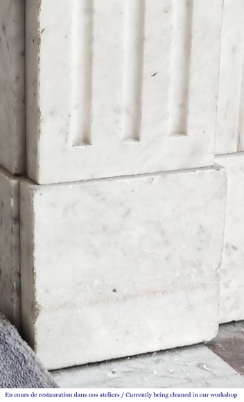 Louis XVI style fireplace with stylized daisies, in Carrara marble Louis XVI style fireplace with stylized daisies, in Carrara marble-4