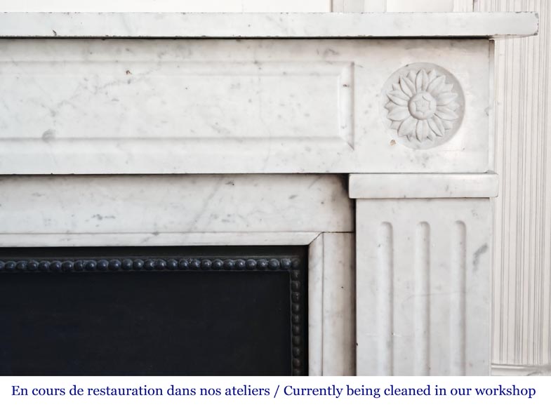 Louis XVI style fireplace with stylized daisies, in Carrara marble Louis XVI style fireplace with stylized daisies, in Carrara marble-6