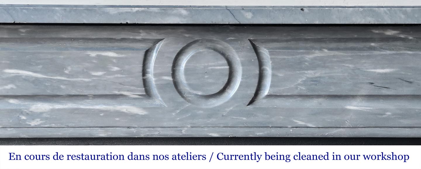 Louis XVI style fireplace with rounded corners, in blue Turquin marble-1