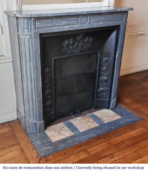 Louis XVI style fireplace with rounded corners, in blue Turquin marble-2