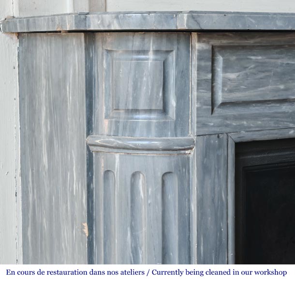 Louis XVI style fireplace with rounded corners, in blue Turquin marble-3