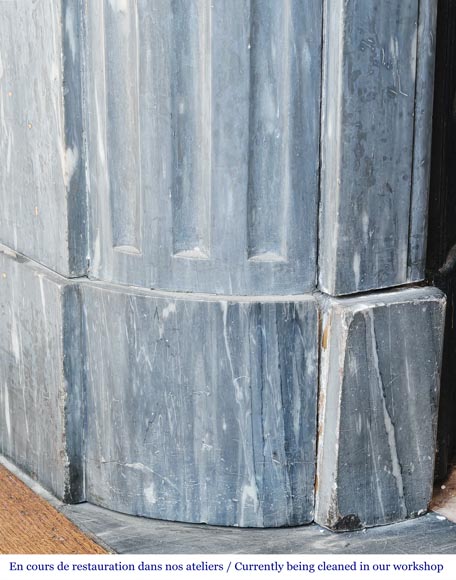 Louis XVI style fireplace with rounded corners, in blue Turquin marble-4