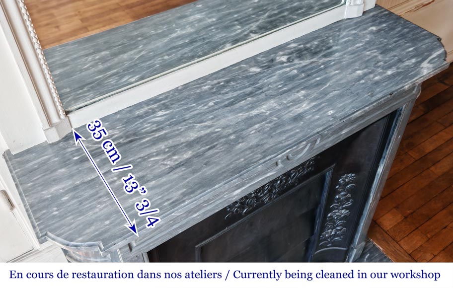 Louis XVI style fireplace with rounded corners, in blue Turquin marble-11