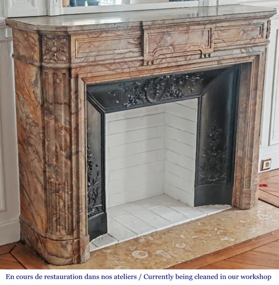Louis XVI style fireplace with rounded corners in colored marble-3
