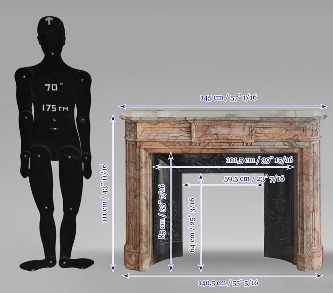 Louis XVI style fireplace with rounded corners in colored marble-11