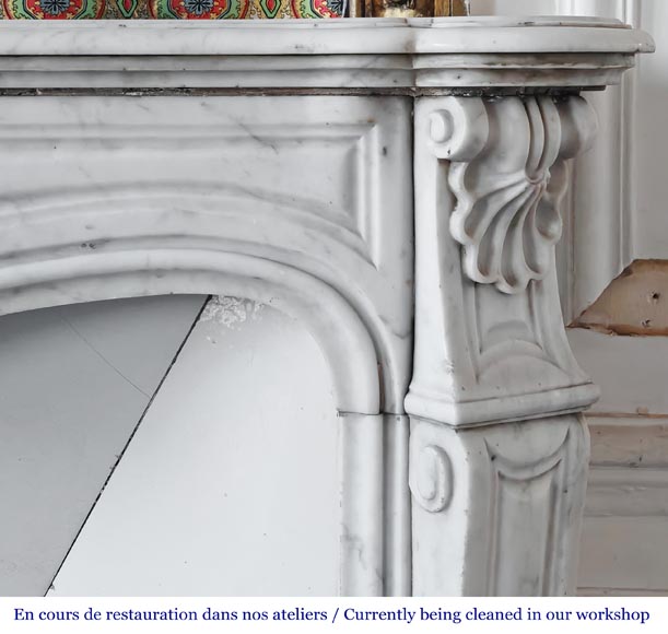 Louis XV style fireplace in Carrara marble, decorated with a shell-7