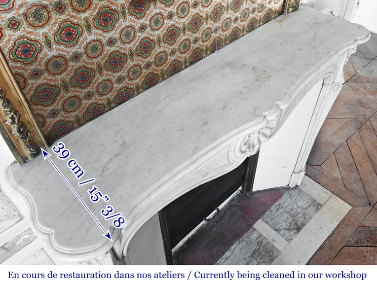 Louis XV style fireplace in Carrara marble, decorated with a shell-9
