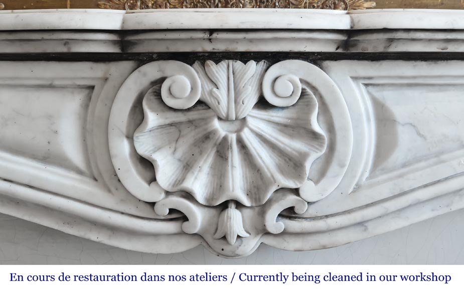 Louis XV style fireplace in Carrara marble decorated with a shell-1