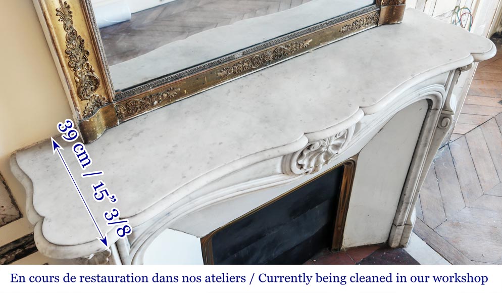 Louis XV style fireplace in Carrara marble decorated with a shell-9