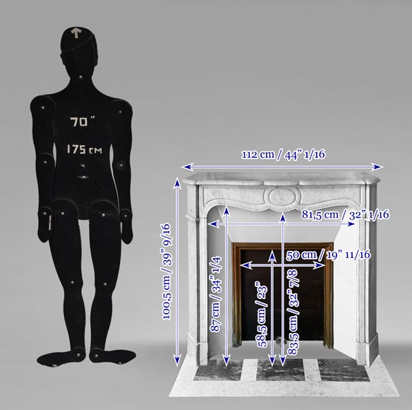 Louis XV style Pompadour model fireplace in Carrara marble-10