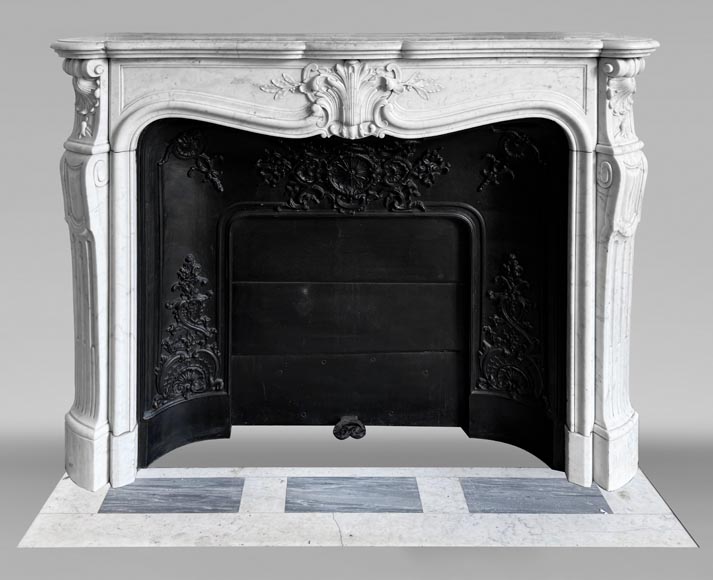 Louis XV style fireplace in Carrara marble, decorated with a palmette Louis XV style fireplace in Carrara marble, decorated with a palmette-0